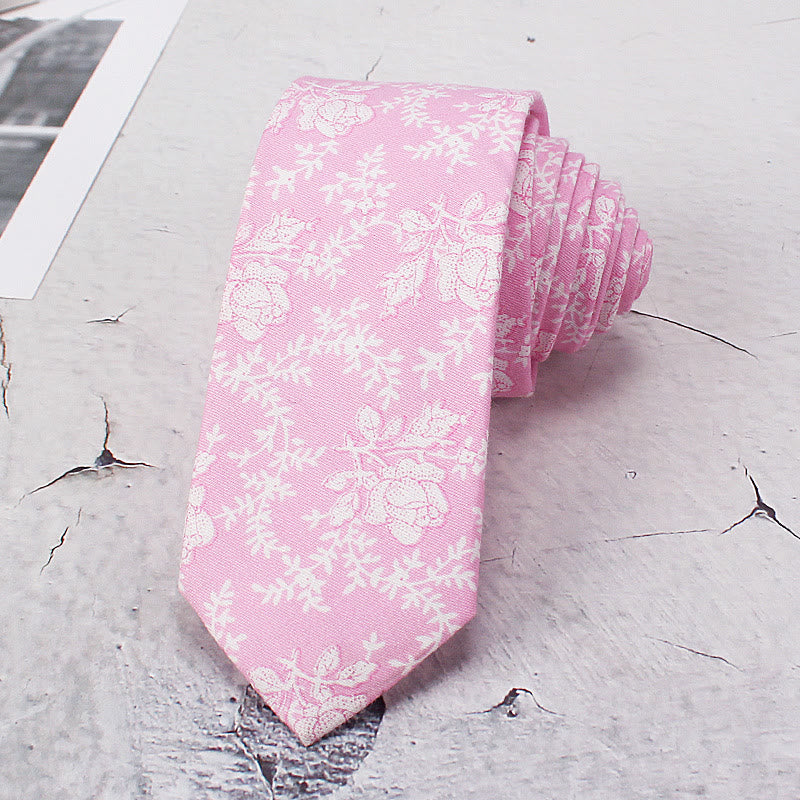 Men's Light Color Flowers Spring Polyester Necktie - Pink - image 1