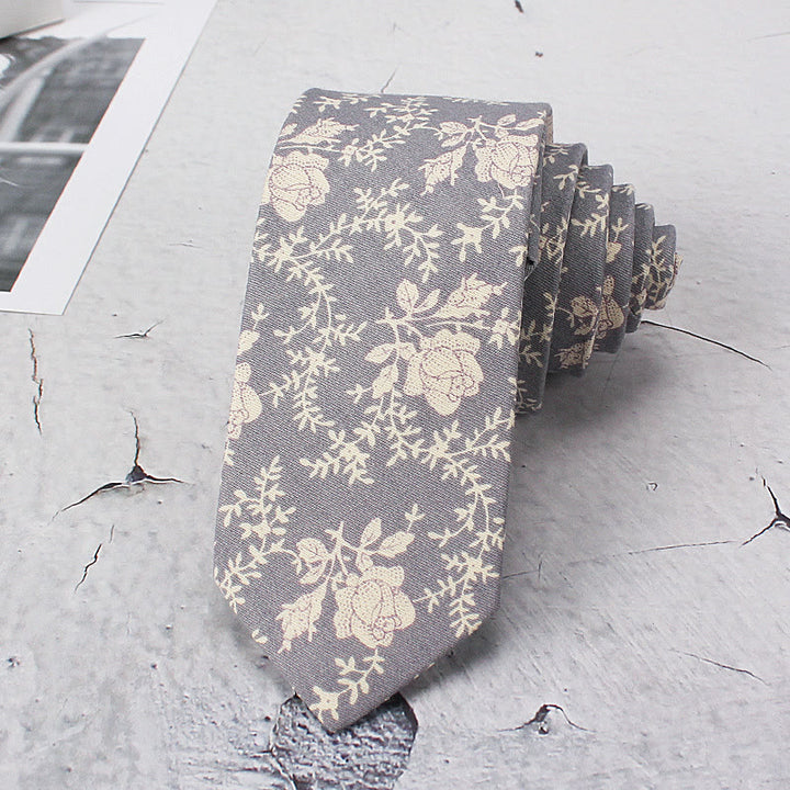 Men's Light Color Flowers Spring Polyester Necktie - Gray - image 0