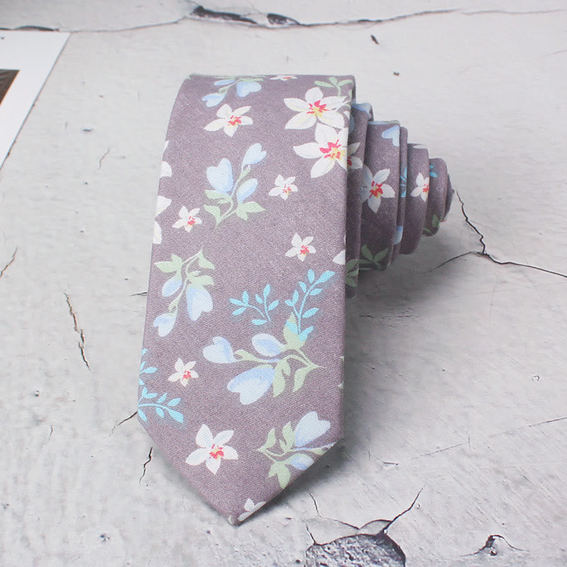 Men's Light Blue Flowers Polyester Necktie - image 0