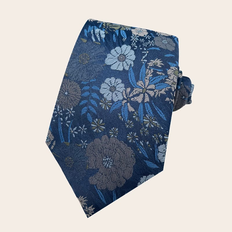 Men's Holiday Style Floral Polyester Necktie - Blue - image 11