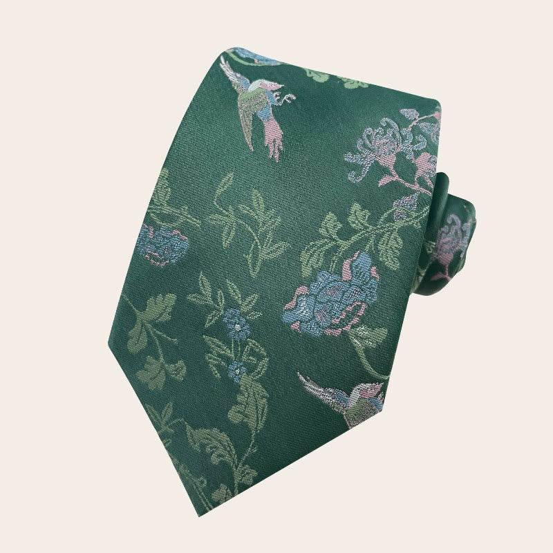 Men's Holiday Style Floral Polyester Necktie - Dark Green - image 1