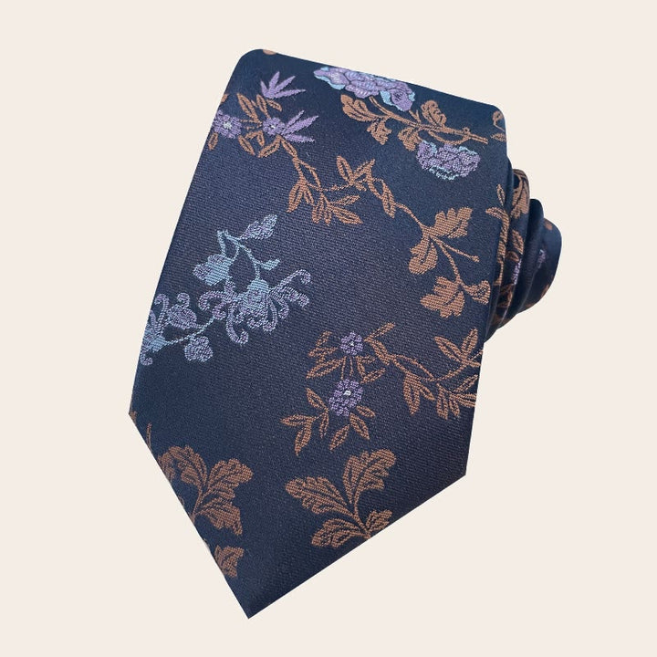 Men's Holiday Style Floral Polyester Necktie - Navy Blue - image 12