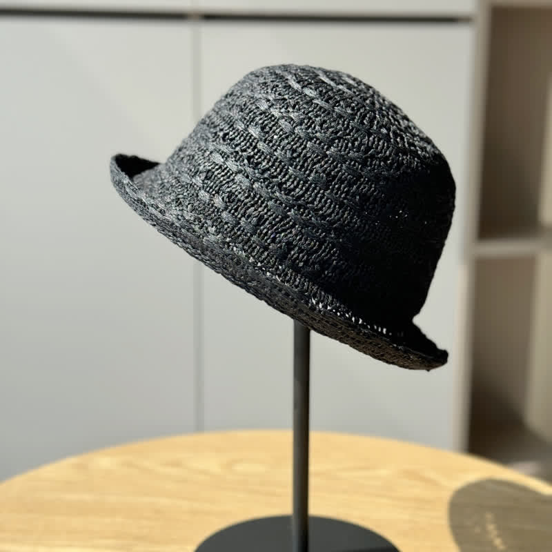 Unisex Rolled Edge Breathable Fisherman Straw Bucket Hat
