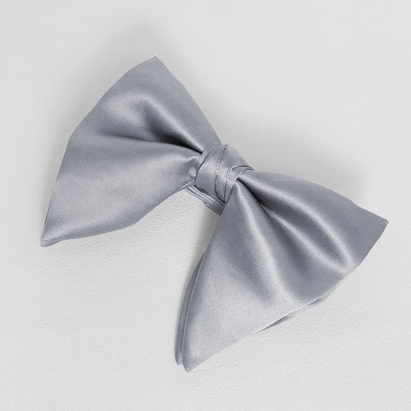 Men's British Style Solid Color Oversized Pointed Bow Tie Pocket Square