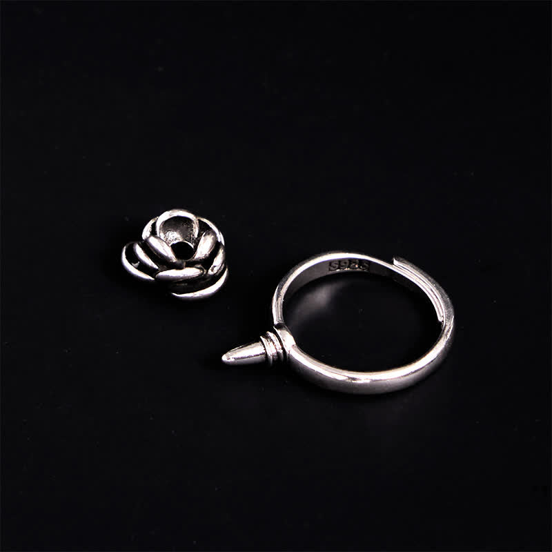 Detachable Twist Rose Flower Self Defense Adjustable Ring - Silver - image 1
