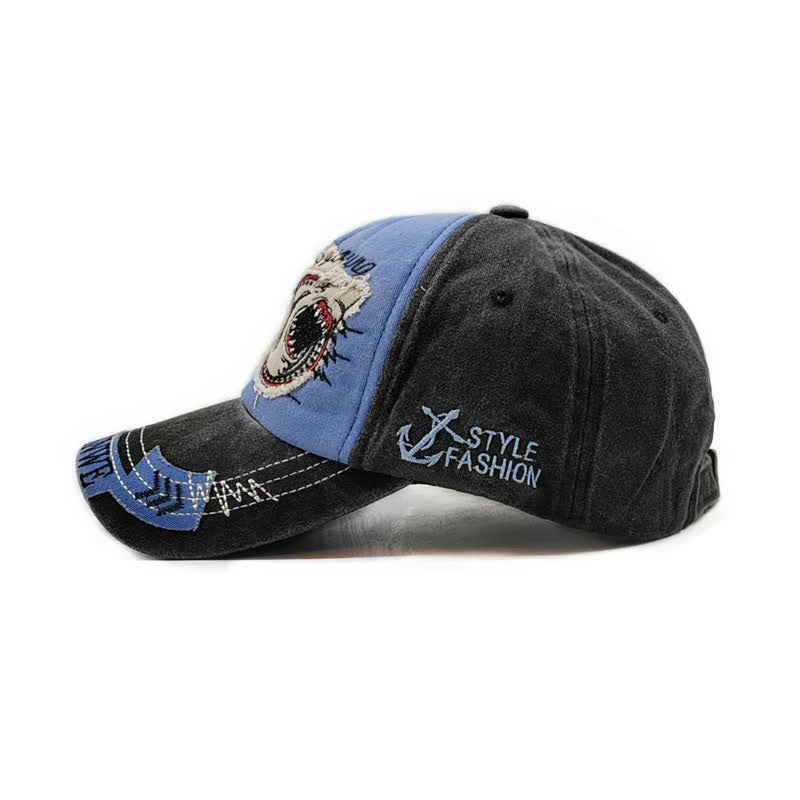 Shark Embroidered Retro Frayed Edge Washed Baseball Cap - image 14