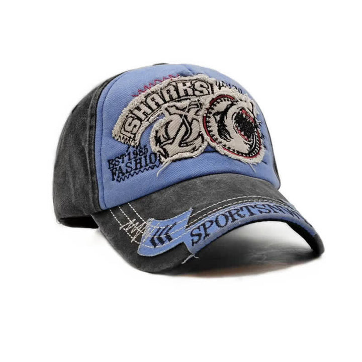 Shark Embroidered Retro Frayed Edge Washed Baseball Cap - image 15