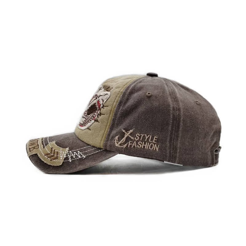 Shark Embroidered Retro Frayed Edge Washed Baseball Cap - image 10