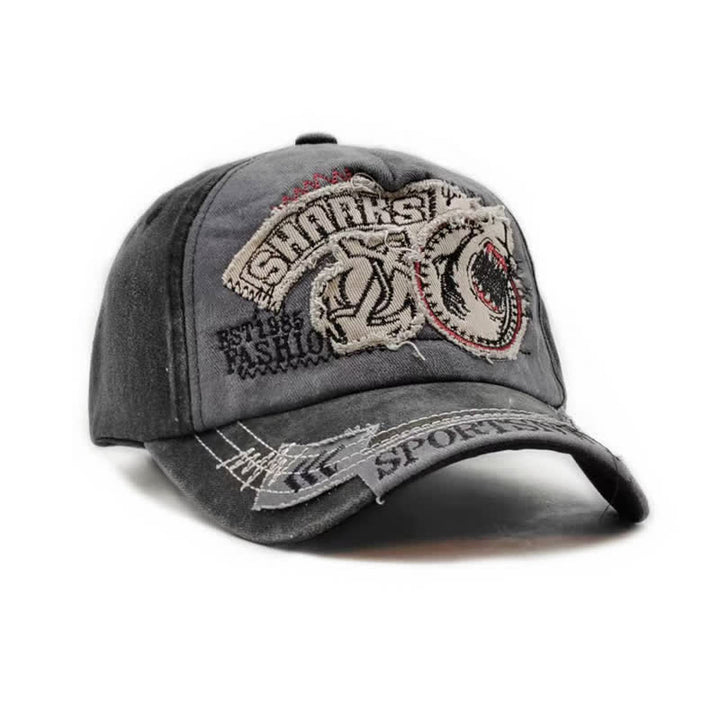 Shark Embroidered Retro Frayed Edge Washed Baseball Cap - image 5