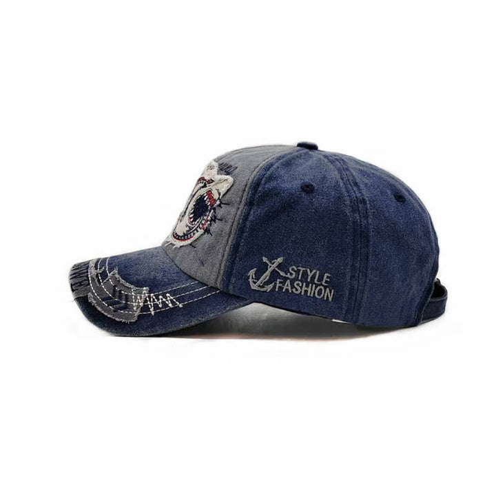 Shark Embroidered Retro Frayed Edge Washed Baseball Cap - image 7