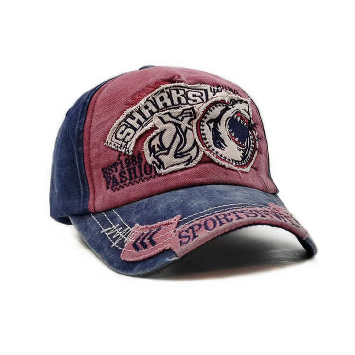 Shark Embroidered Retro Frayed Edge Washed Baseball Cap - image 2