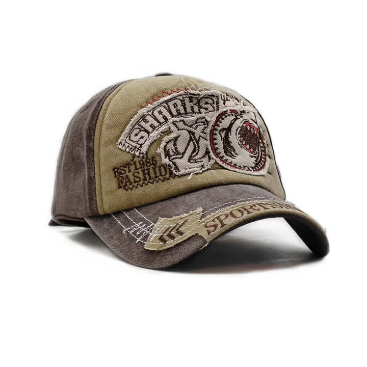 Shark Embroidered Retro Frayed Edge Washed Baseball Cap - image 11