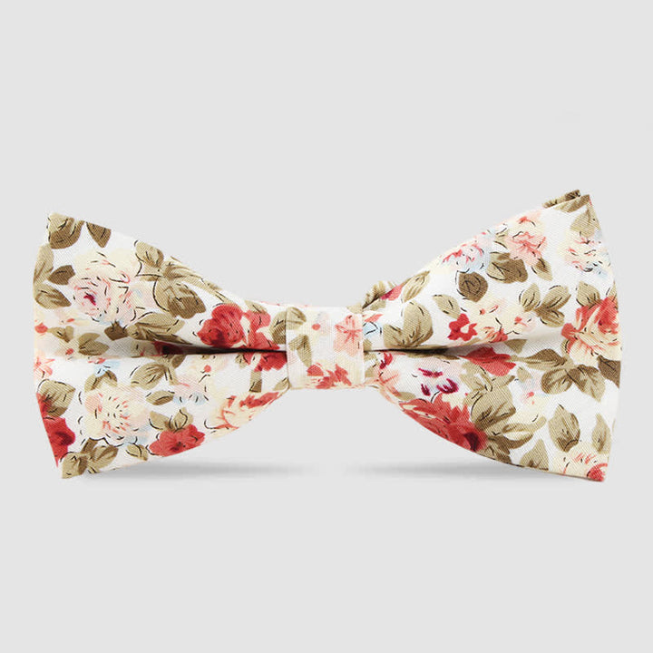 Men's Cotton Forest Floral Printing Bow Tie - Ivory - image 5