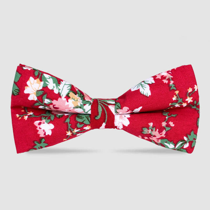 Men's Cotton Forest Floral Printing Bow Tie - Red - image 3