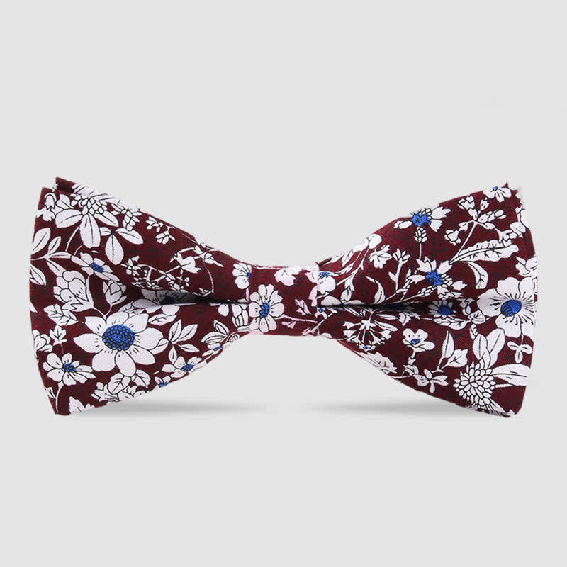 Men's Cotton Forest Floral Printing Bow Tie - Burgundy - image 9