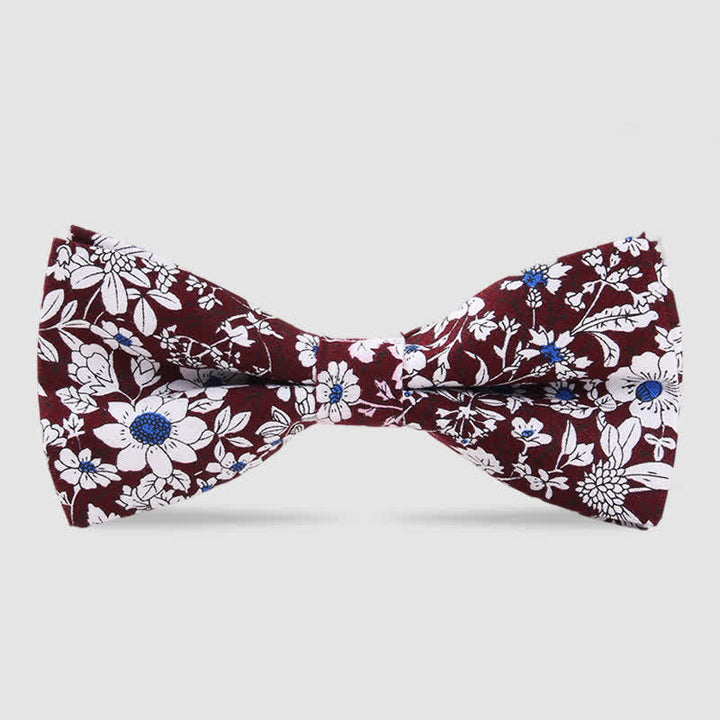 Men's Cotton Forest Floral Printing Bow Tie - Burgundy - image 9