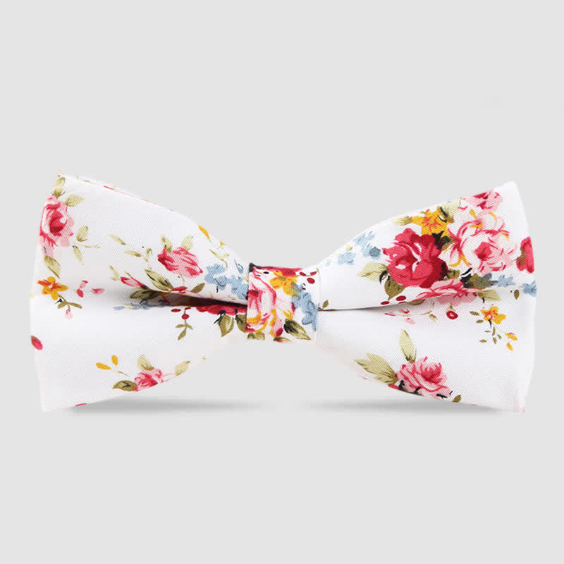 Men's Cotton Forest Floral Printing Bow Tie - White - image 11