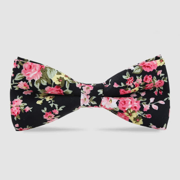 Men's Cotton Forest Floral Printing Bow Tie - Black - image 4