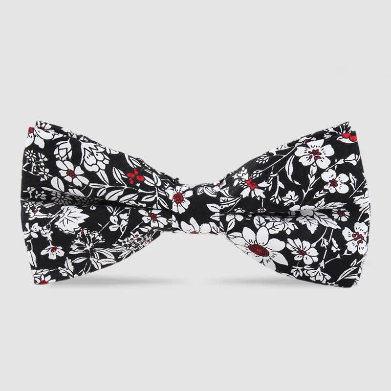 Men's Cotton Forest Floral Printing Bow Tie - Black & White - image 8