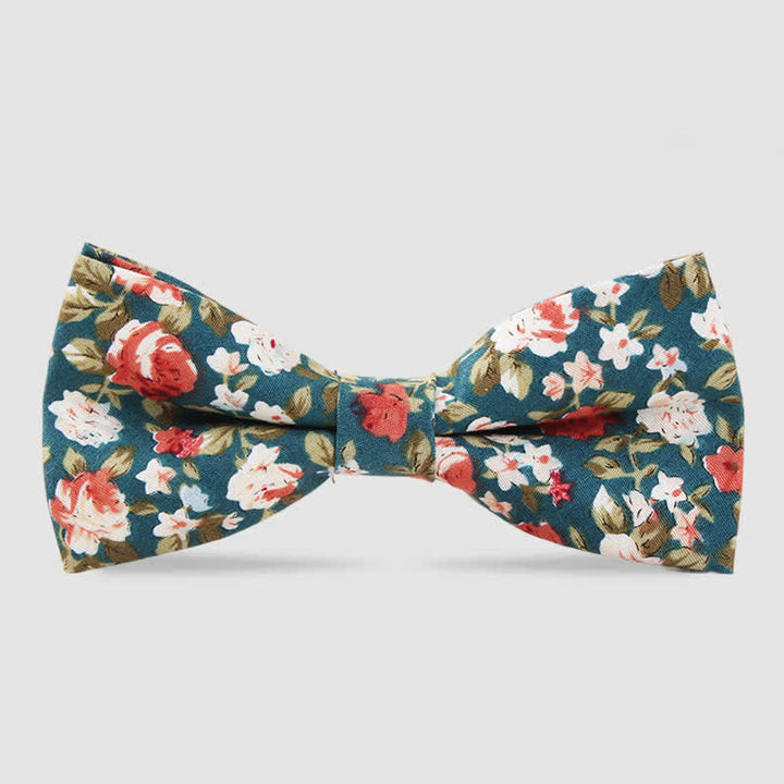 Men's Cotton Forest Floral Printing Bow Tie - Teal - image 1