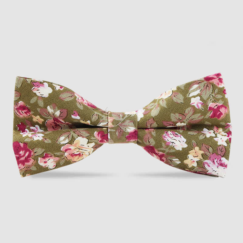 Men's Cotton Forest Floral Printing Bow Tie - Olive Green - image 6