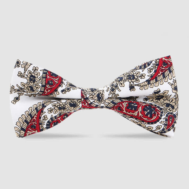 Men's Cotton Forest Floral Printing Bow Tie - White & Red - image 12