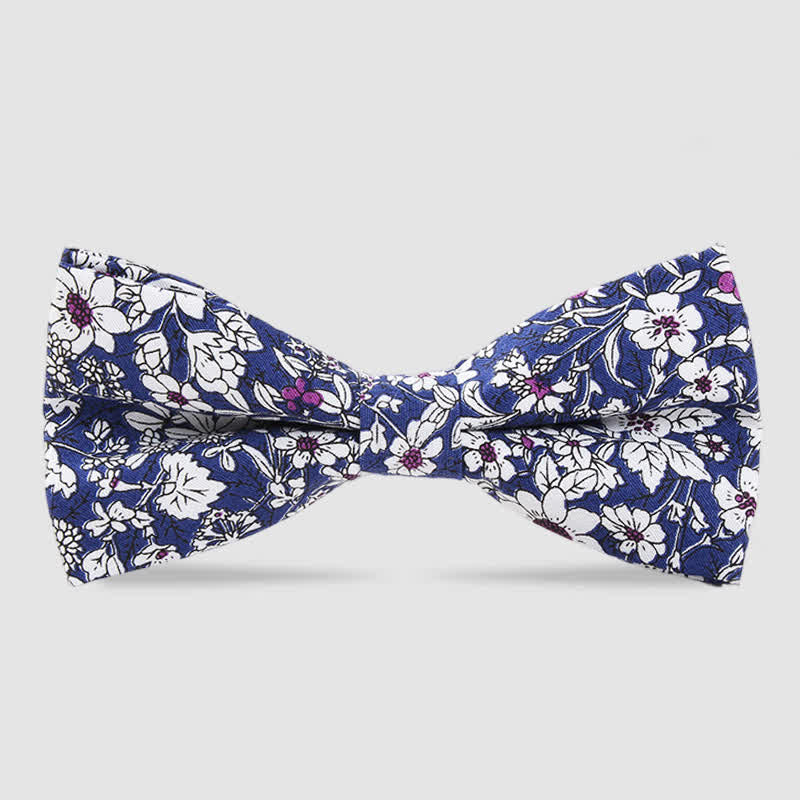 Men's Cotton Forest Floral Printing Bow Tie - Blue - image 7