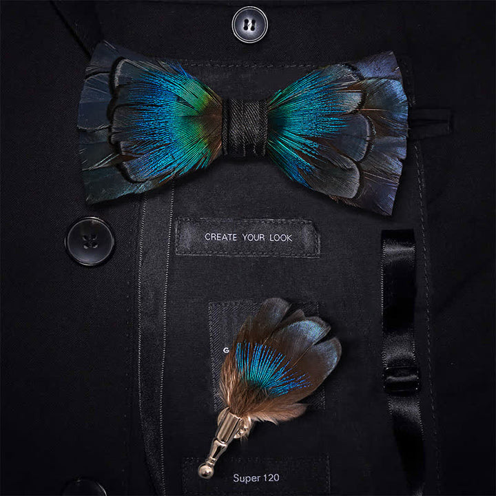 Cascading Navy Feather Bow Tie with Lapel Pin - Adult - image 0