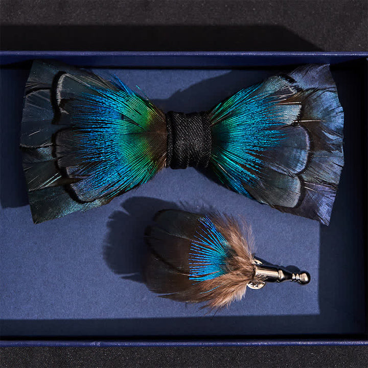 Cascading Navy Feather Bow Tie with Lapel Pin - image 3