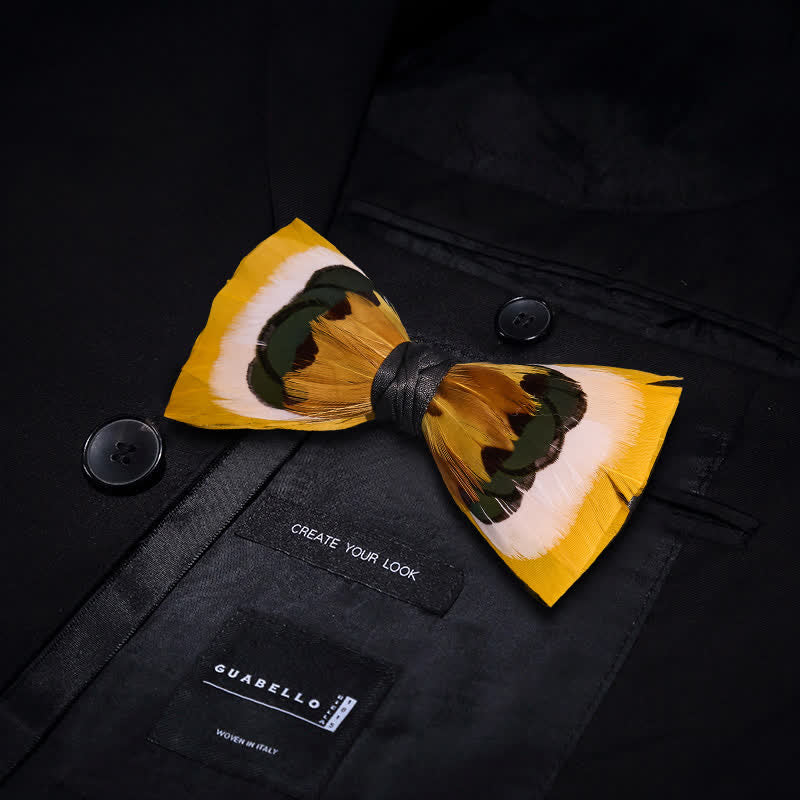 Lively Yellow & White Feather Bow Tie - Bow Tie - image 2
