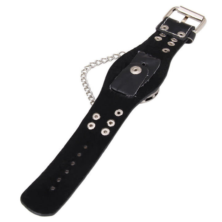 Men's Punk Rivet Chain Bracelet Leather Watch With Skull Cover