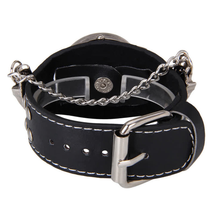 Men's Punk Rivet Chain Bracelet Leather Watch With Skull Cover