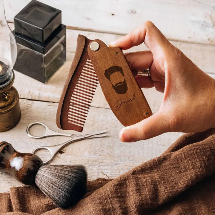 Personalized Carved Name Folding Wood Beard Hair Comb