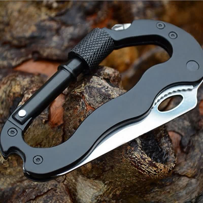 5-In-1 Multitool Folding Knife D Shape Buckle Carabiner Keychain - Black - image 0