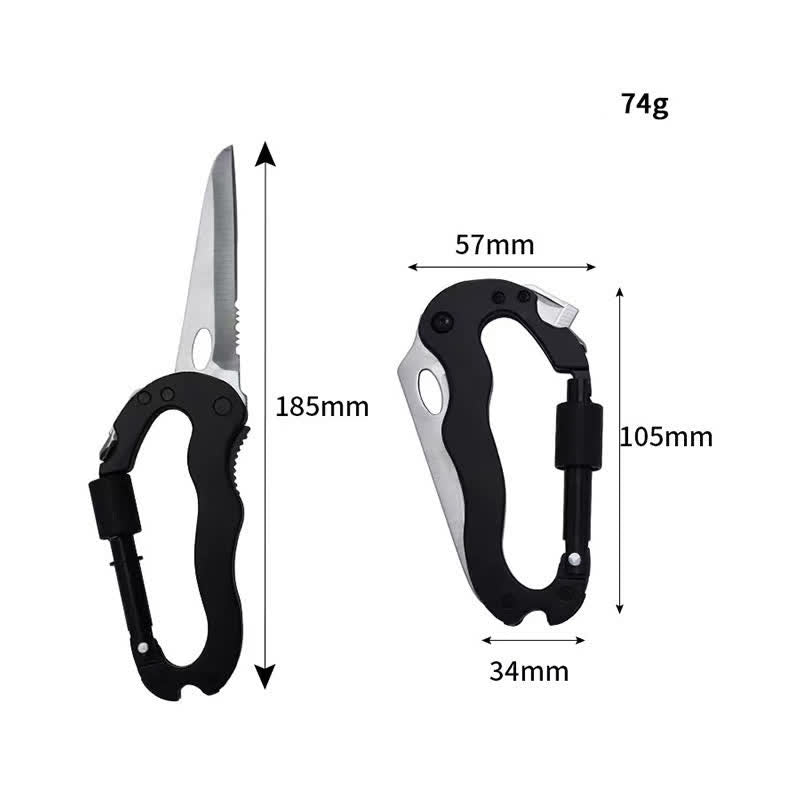 5-In-1 Multitool Folding Knife D Shape Buckle Carabiner Keychain - image 4