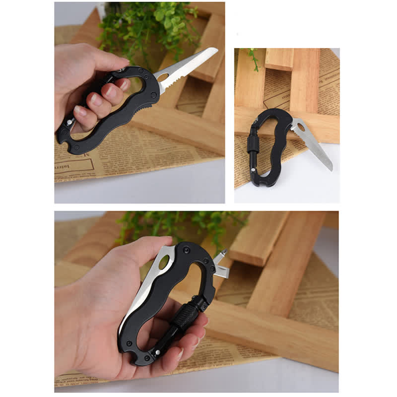 5-In-1 Multitool Folding Knife D Shape Buckle Carabiner Keychain - image 9