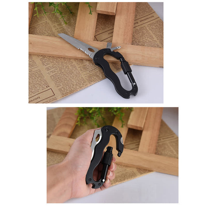 5-In-1 Multitool Folding Knife D Shape Buckle Carabiner Keychain - image 8
