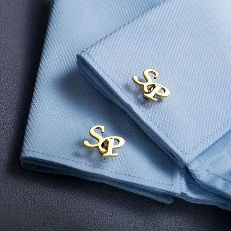 1 Pair Custom Letter Button Covers Set Suit Cufflinks - image 3
