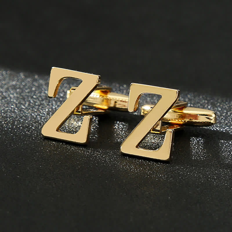 Men's 1 Pair Gold Plated Initial Letter 26 Alphabet Cufflinks - Z - image 26