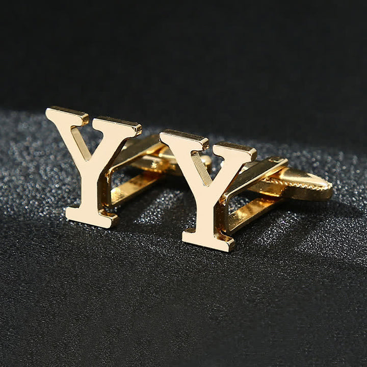 Men's 1 Pair Gold Plated Initial Letter 26 Alphabet Cufflinks - Y - image 25