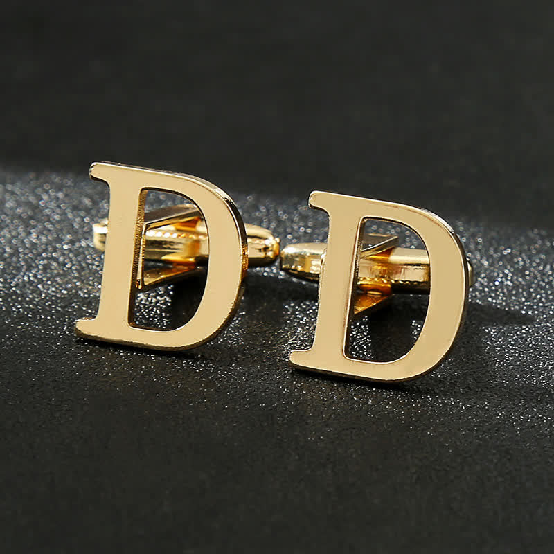 Men's 1 Pair Gold Plated Initial Letter 26 Alphabet Cufflinks - D - image 5
