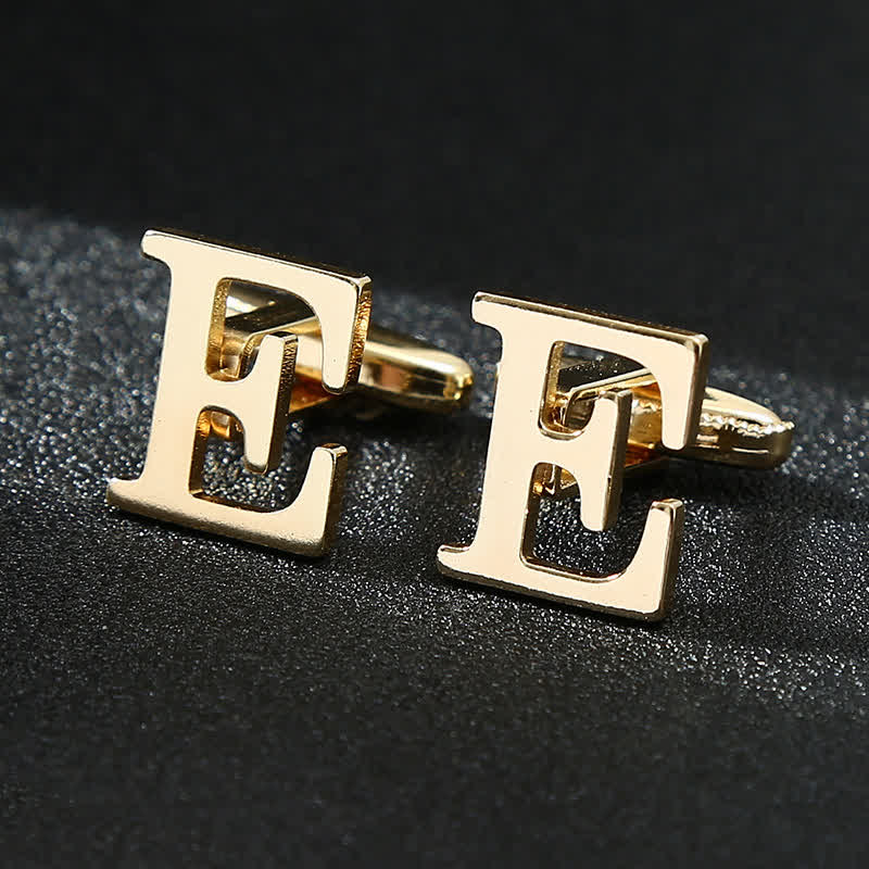Men's 1 Pair Gold Plated Initial Letter 26 Alphabet Cufflinks - E - image 6