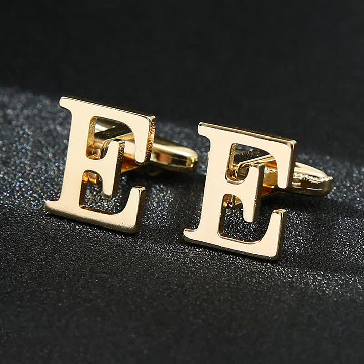 Men's 1 Pair Gold Plated Initial Letter 26 Alphabet Cufflinks - E - image 6
