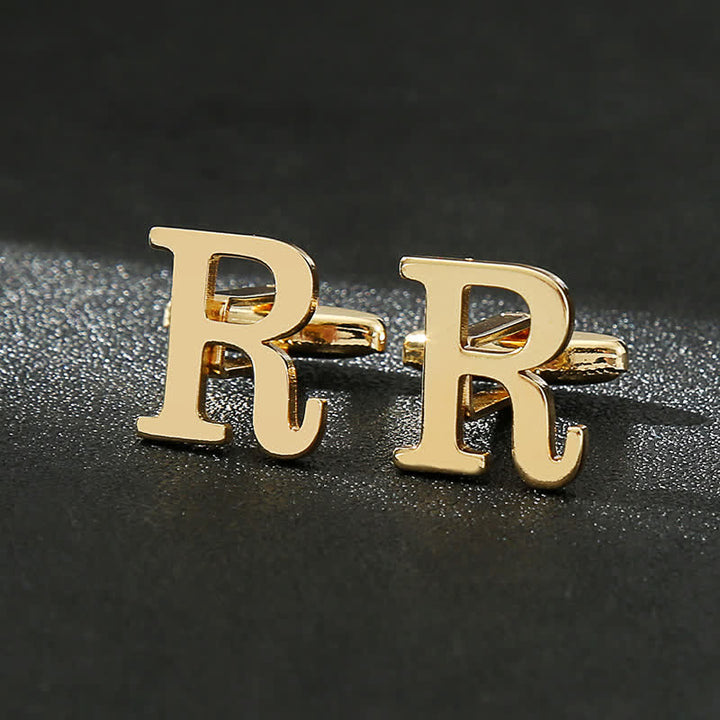 Men's 1 Pair Gold Plated Initial Letter 26 Alphabet Cufflinks - R - image 18