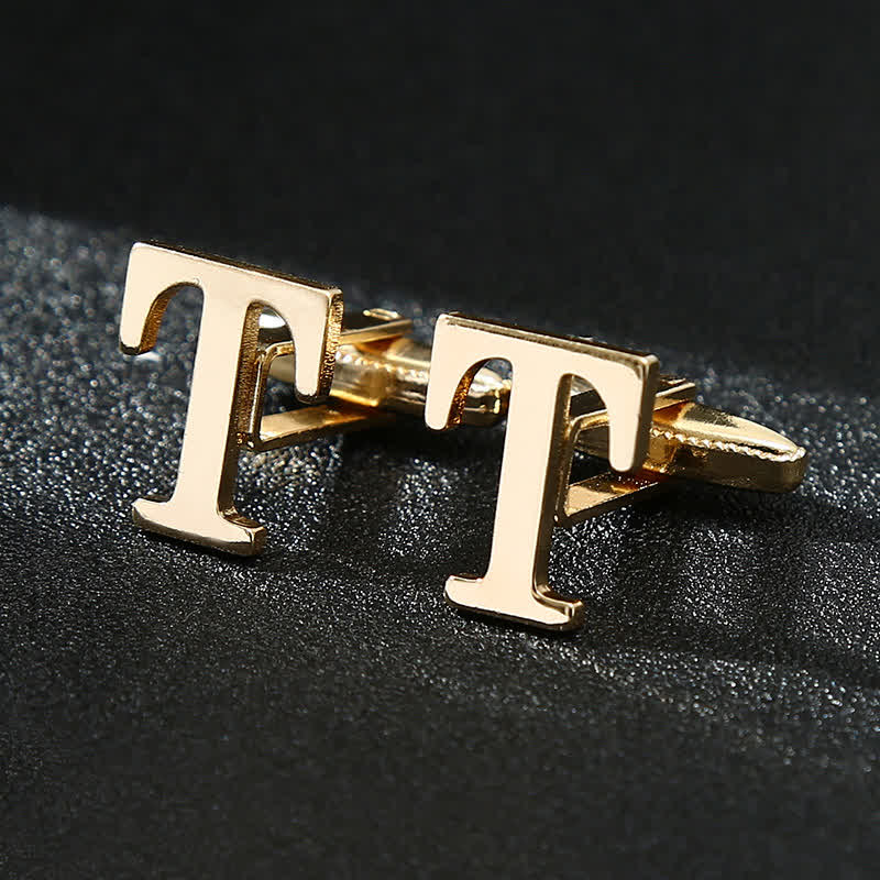 Men's 1 Pair Gold Plated Initial Letter 26 Alphabet Cufflinks - T - image 20