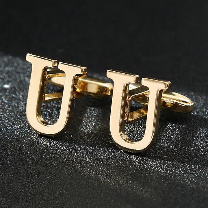 Men's 1 Pair Gold Plated Initial Letter 26 Alphabet Cufflinks - U - image 21