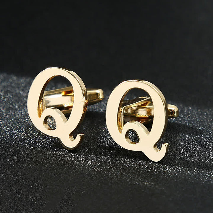 Men's 1 Pair Gold Plated Initial Letter 26 Alphabet Cufflinks - Q - image 17