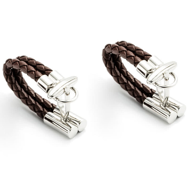Men's 1 Pair Brown Braided Leather Rope Wrap Around Cufflinks - image 2