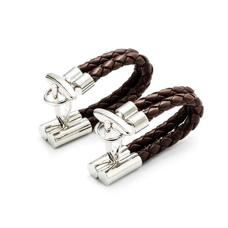 Men's 1 Pair Brown Braided Leather Rope Wrap Around Cufflinks - image 3