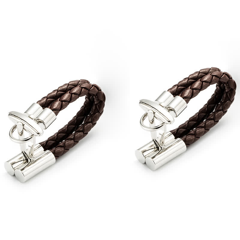 Men's 1 Pair Brown Braided Leather Rope Wrap Around Cufflinks - image 4